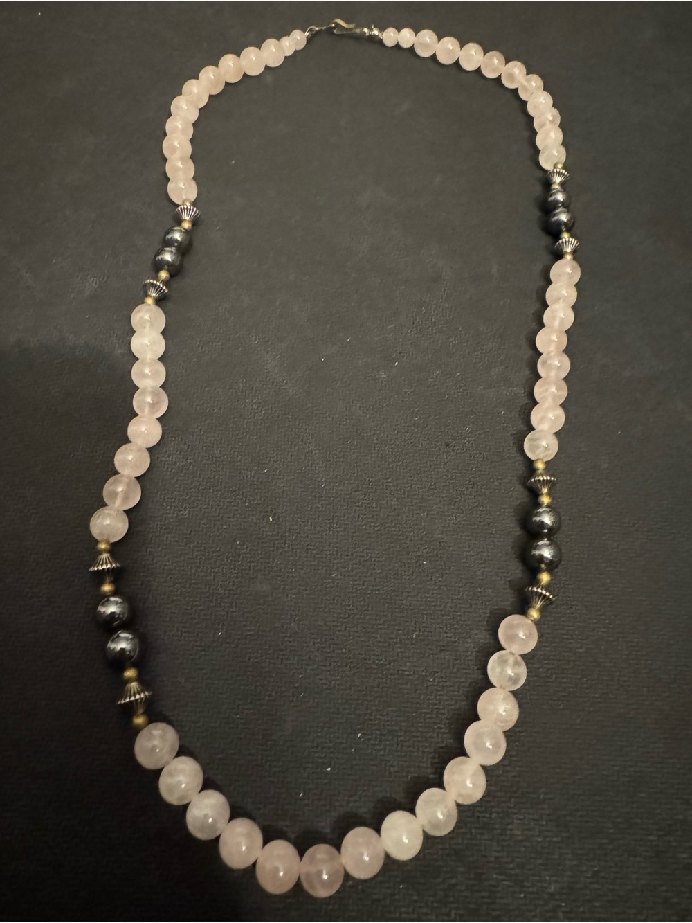 Vintage Rose Quartz & Dark Metallic Hematite Necklace